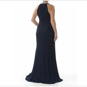 calvin klein pearl neck ruffle draped evening gown